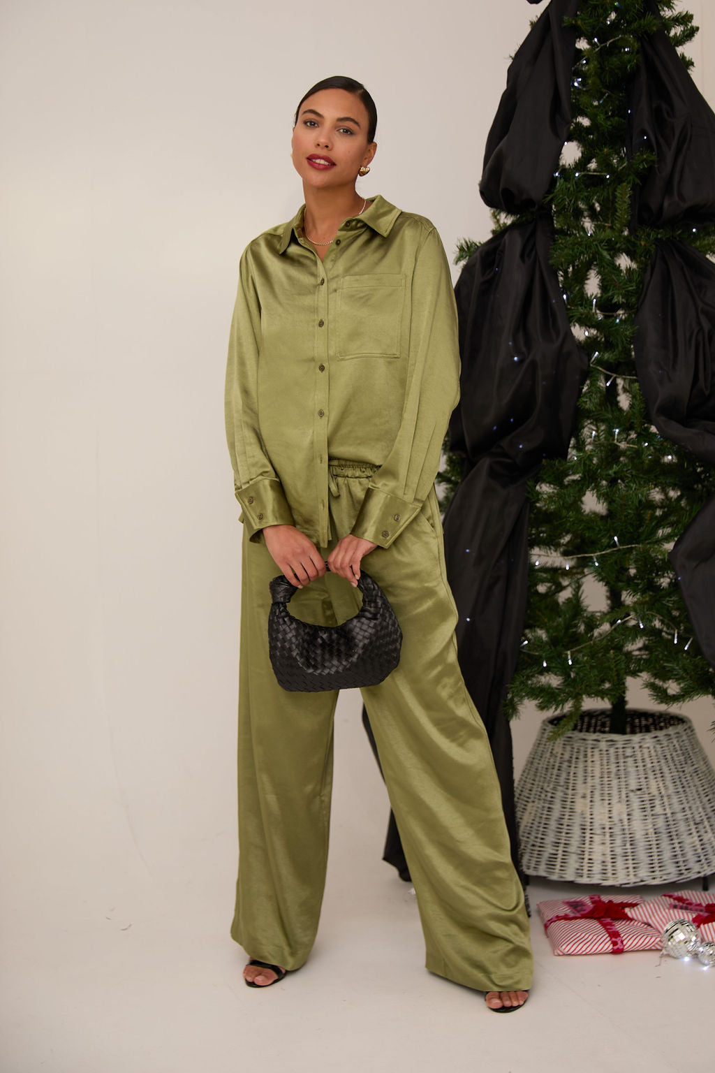 Ava Khaki Satin Shirt