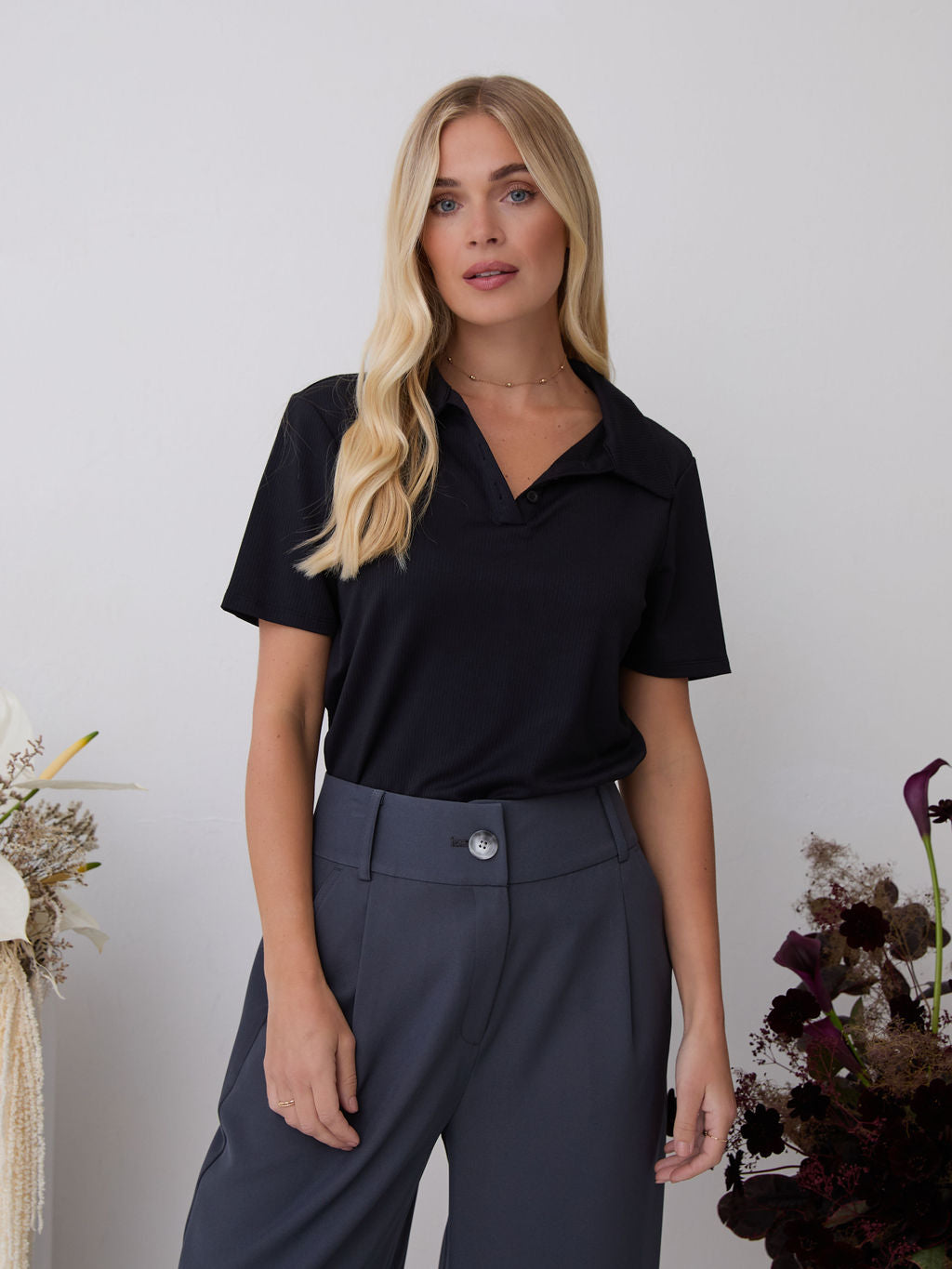 Eva Premium Collared Rib Top