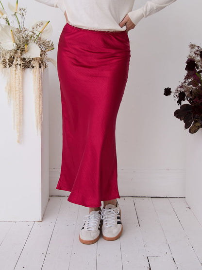 Angel Cherry Red Satin Skirt