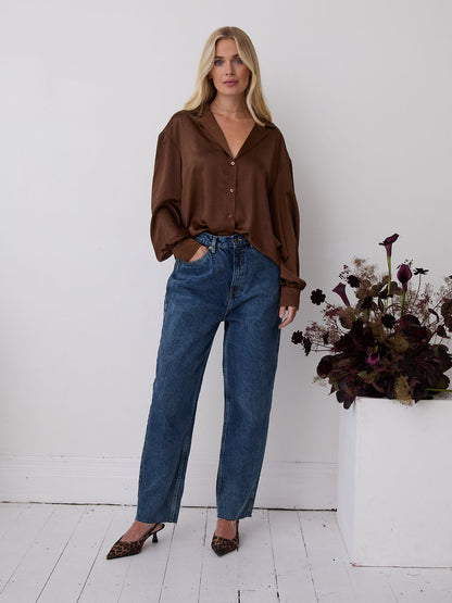 Freya Chocolate Relaxed Satin Shirt