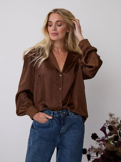 Freya Chocolate Relaxed Satin Shirt