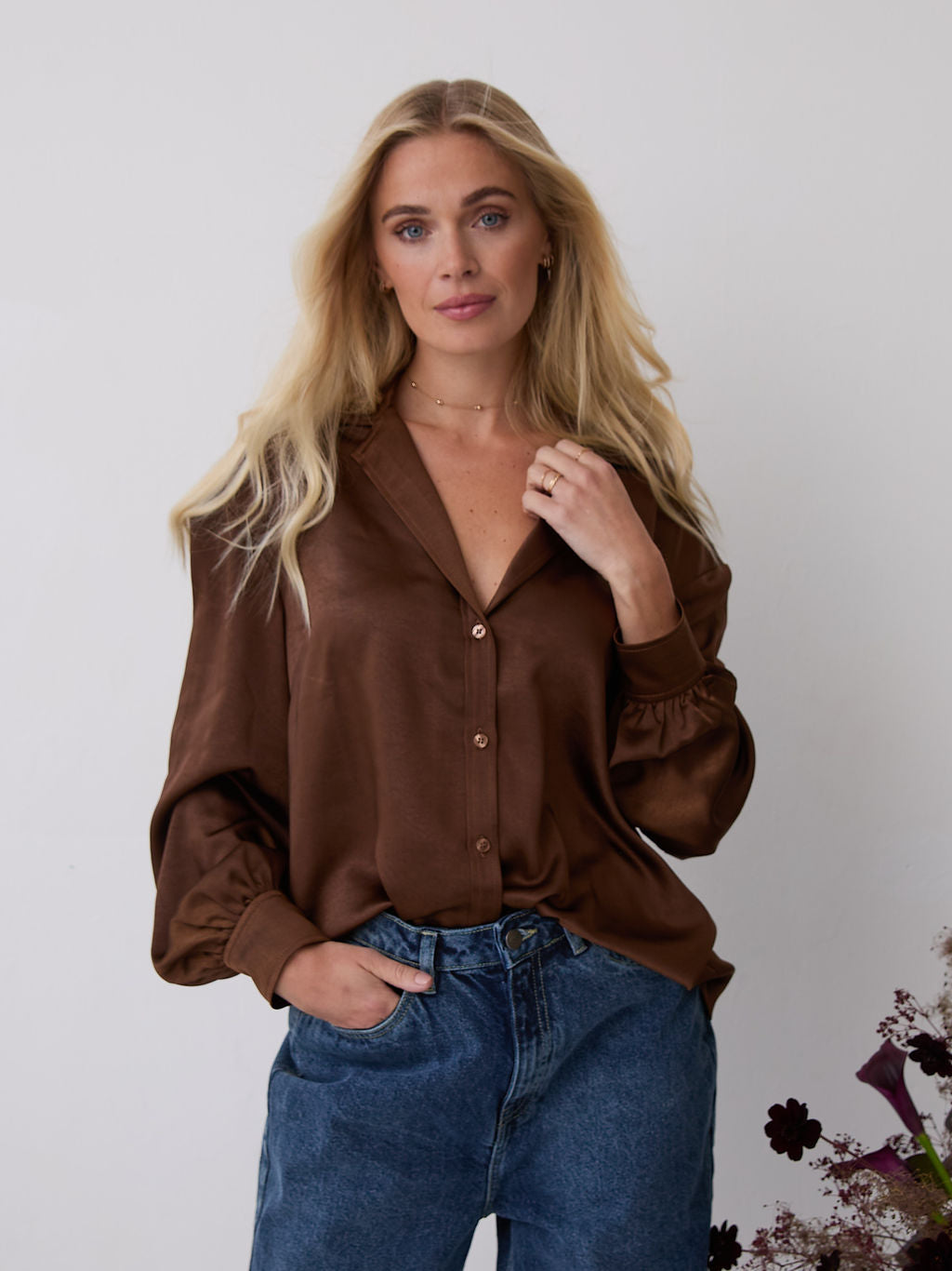 Freya Chocolate Relaxed Satin Shirt