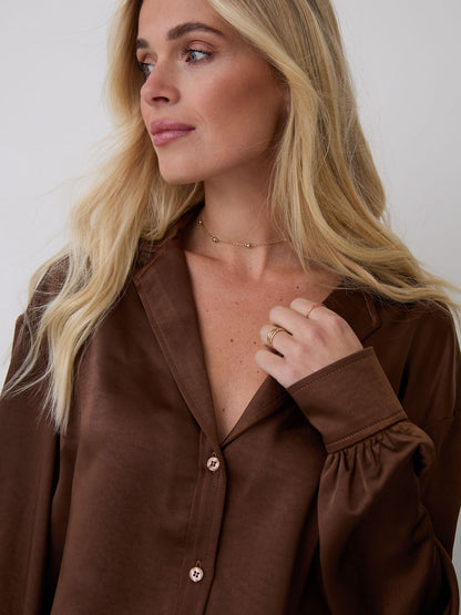 Freya Chocolate Relaxed Satin Shirt