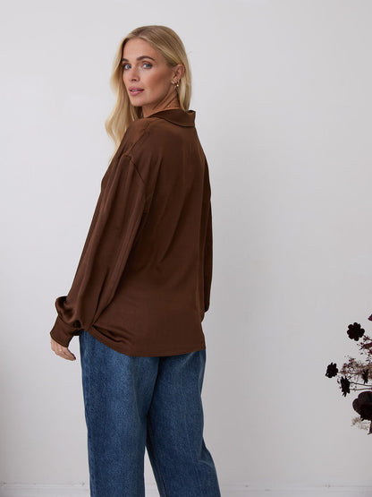 Freya Chocolate Relaxed Satin Shirt