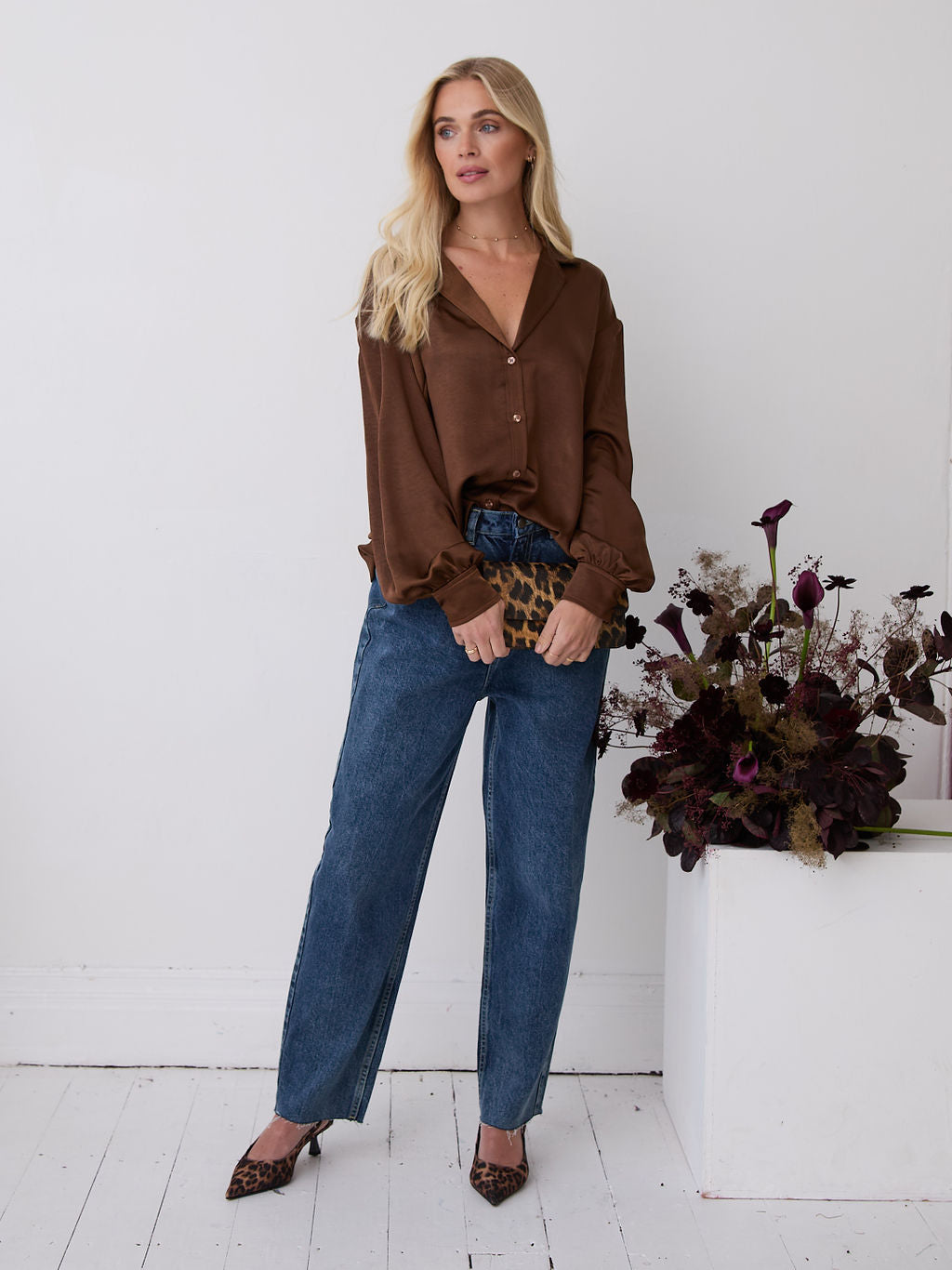 Freya Chocolate Relaxed Satin Shirt