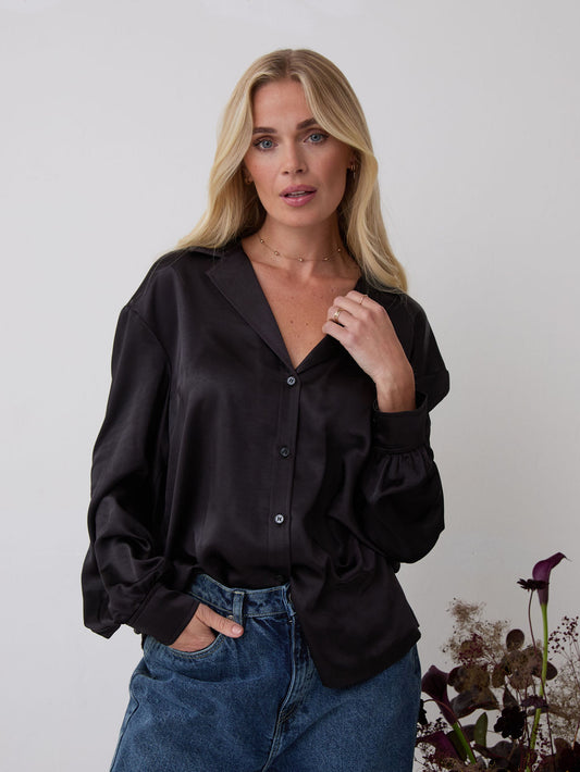 Freya Black Satin Shirt