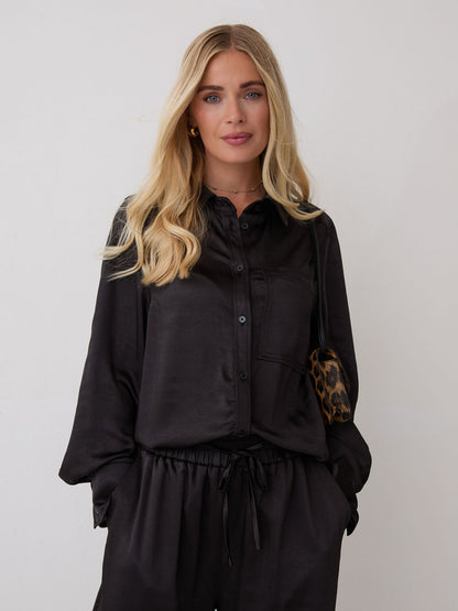 Ava Black Satin Shirt