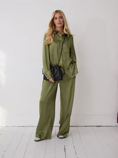 Ebba Khaki Satin Trousers